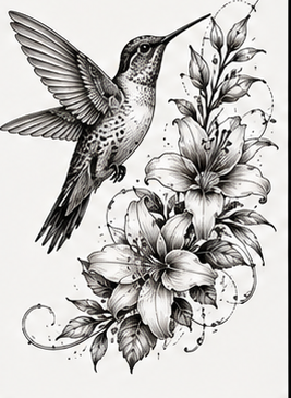 Hummingbird & Lilies